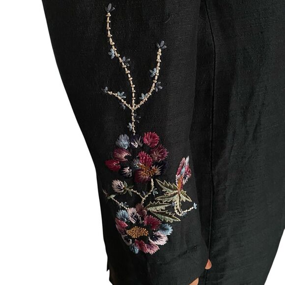 Vtg Embroidered Floral Jacket Blazer Silk Blend M Women’s Banded Collar Black - Picture 8 of 16